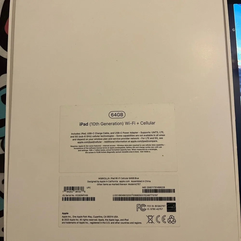 Apple iPad blue gen10 WiFi & Cellular Unlock